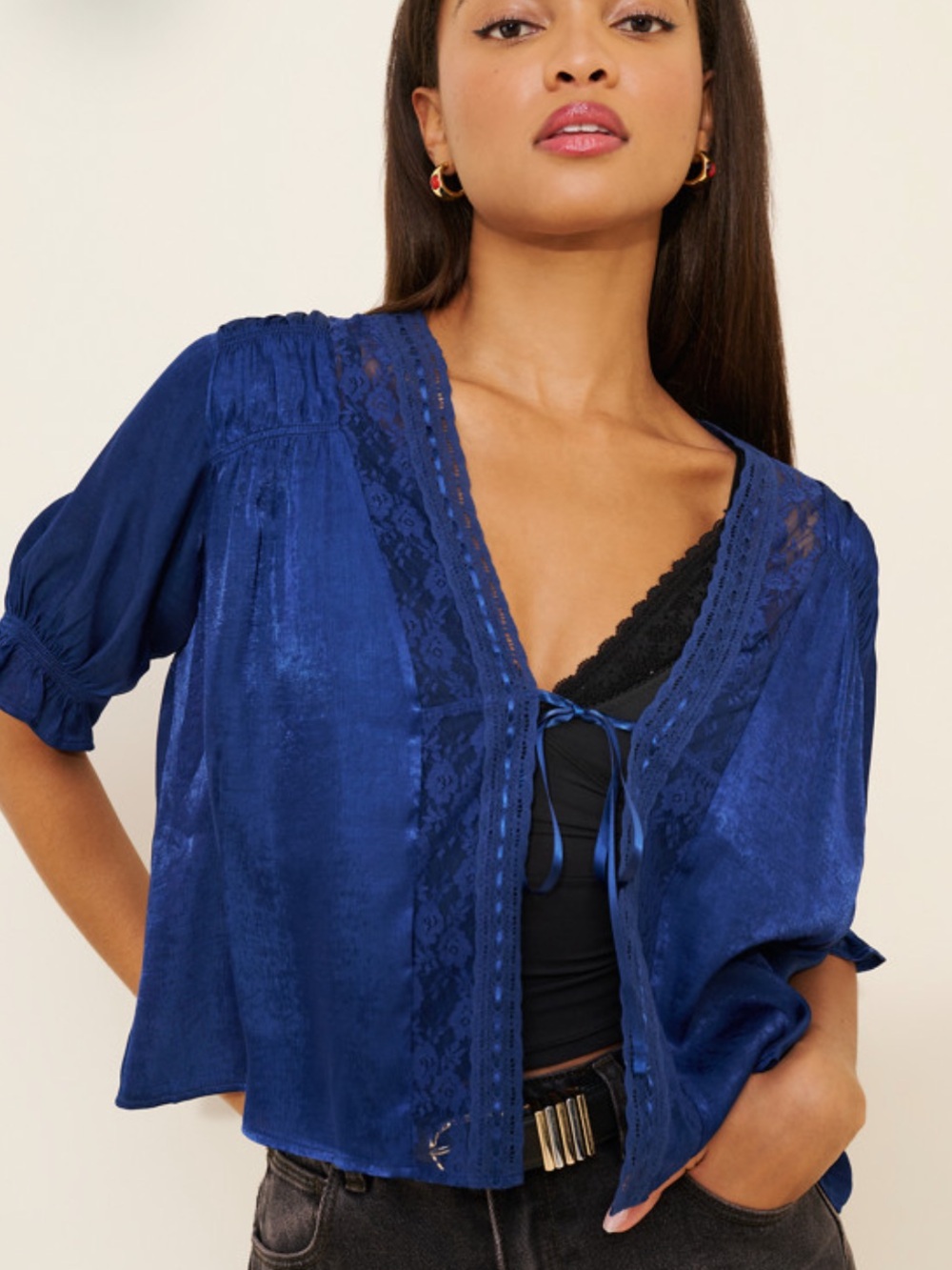 Women’s Blue Intimately by Free People Lace Blouse with tie front closure